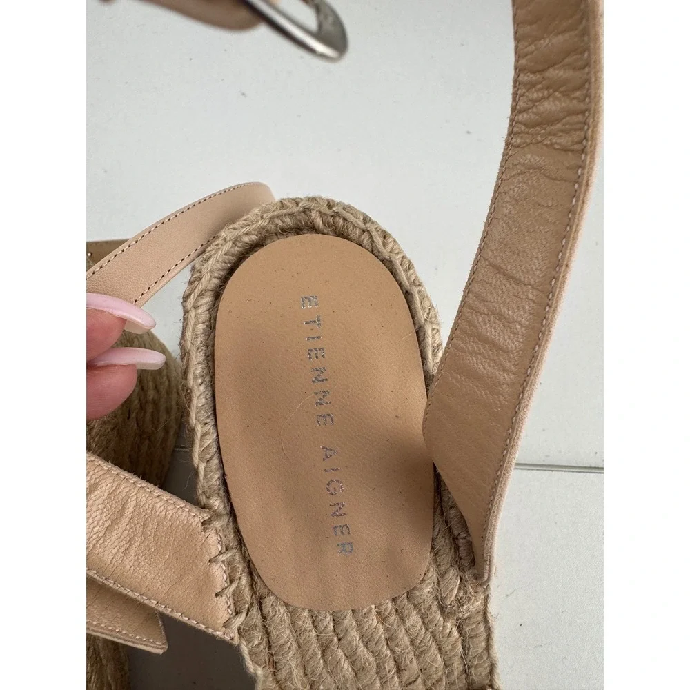ETIENNE AIGNER Women Rose Gold‎ Metallic Bow Espadrille Wedge Sandals Size 8M